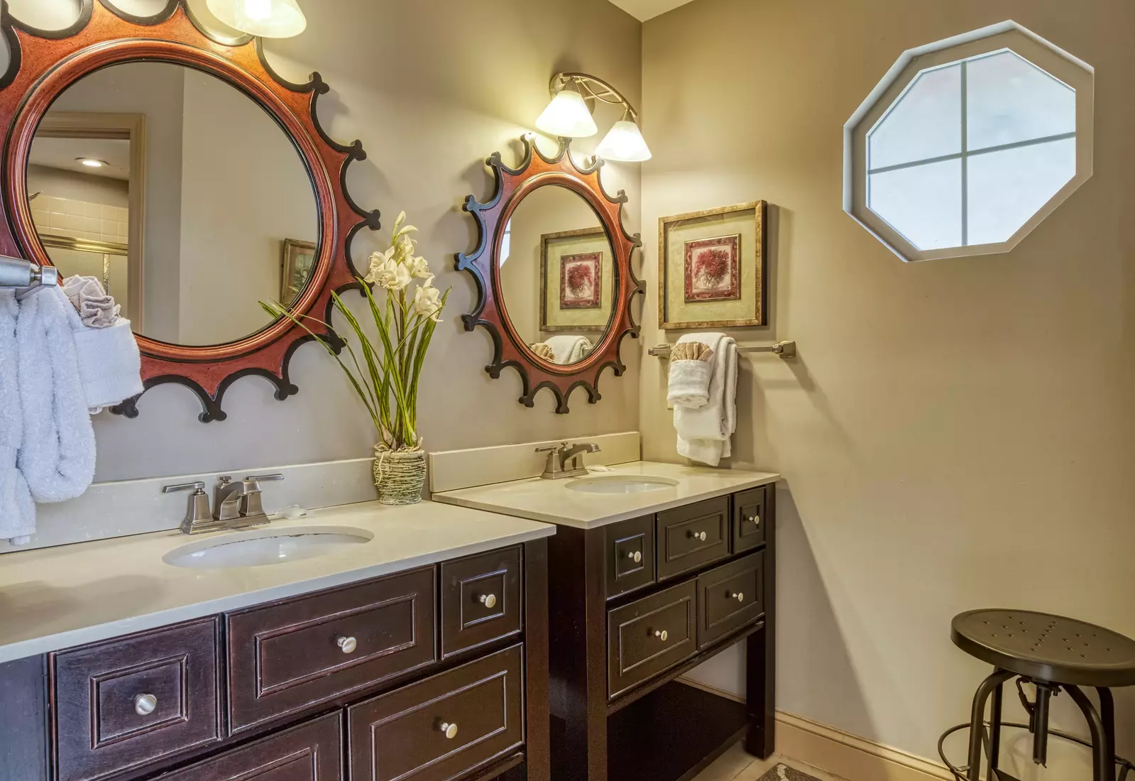 Sunset View Chalet bathroom with double vanity