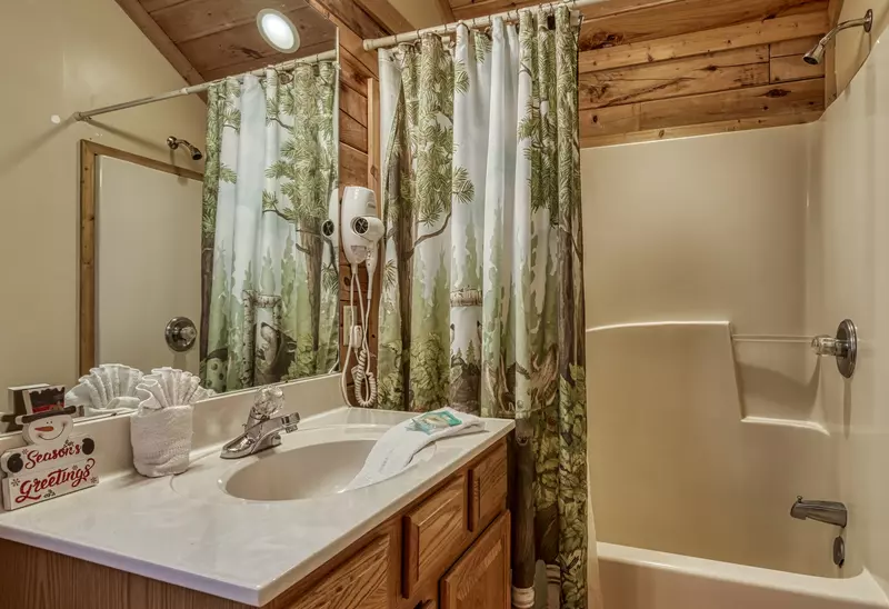 Tennessee Twilight Cabin upper level bathroom with tub/shower combo