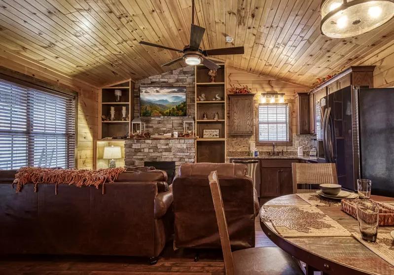 The Road Less Traveled living room and kitchen