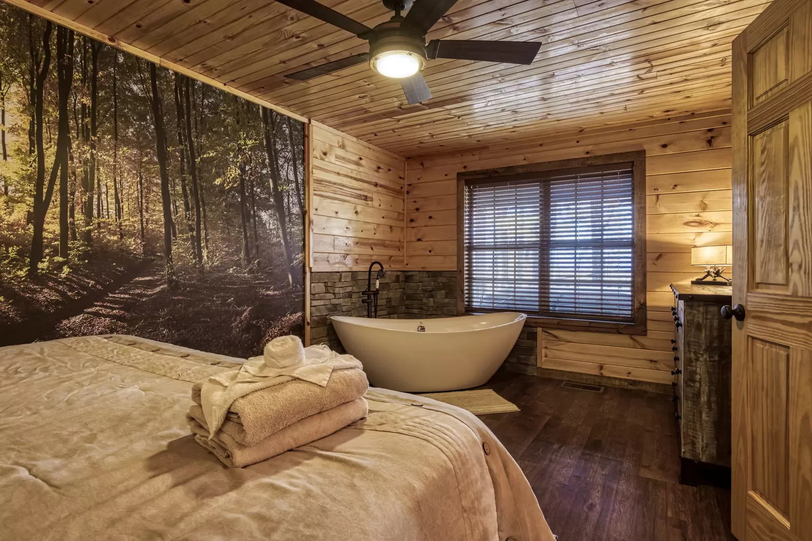 The Road Less Traveled bedroom with spa soaking tub