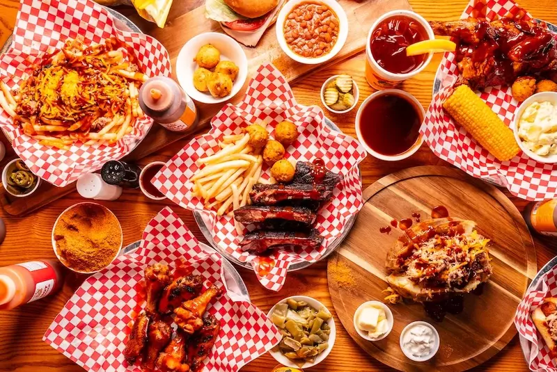table of food at Buddy's BBQ