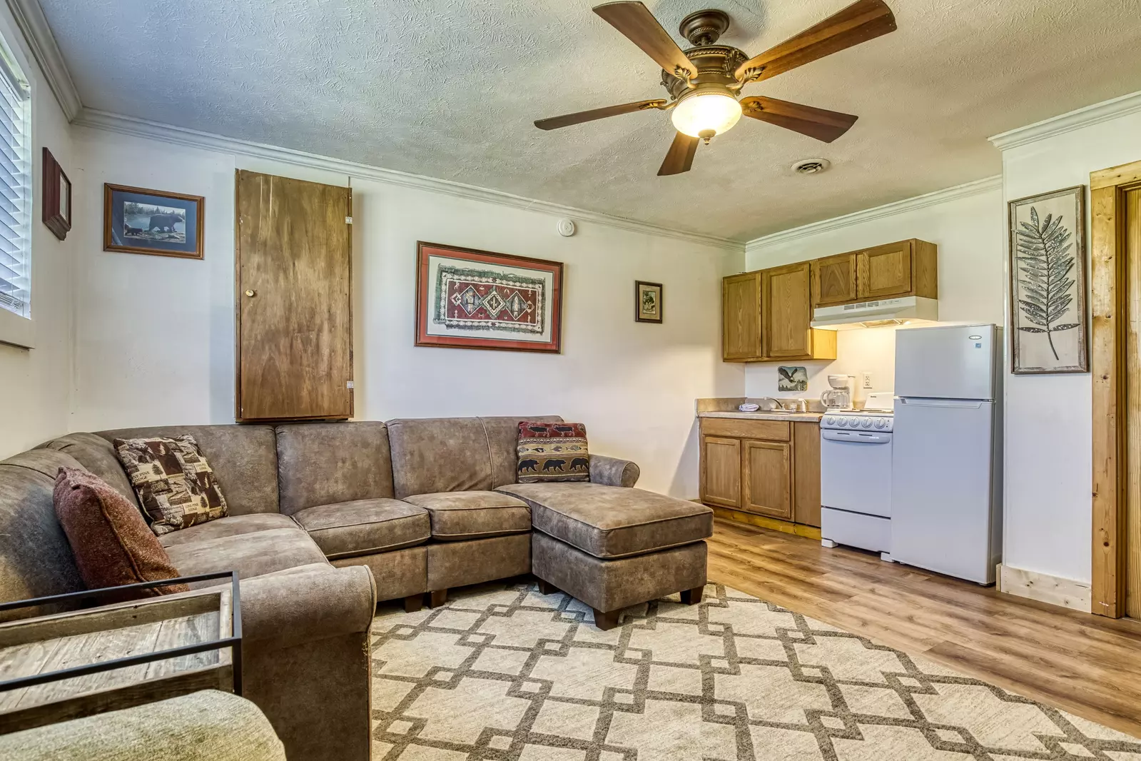 Happy Hollow Hideaway lower level living room with kitchenette