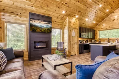 Mountain Memories living room with 55 inch TV