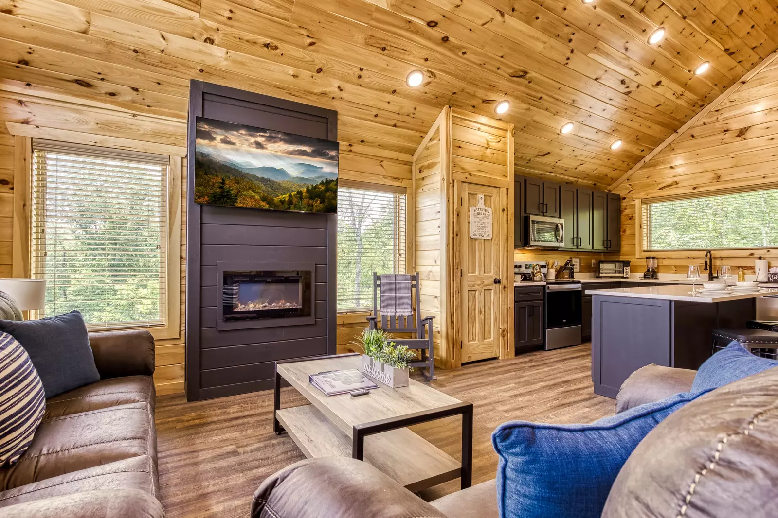 Mountain Memories living room with 55 inch TV