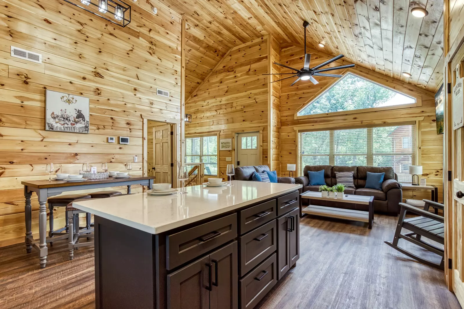 Mountain Memories kitchen island and living room