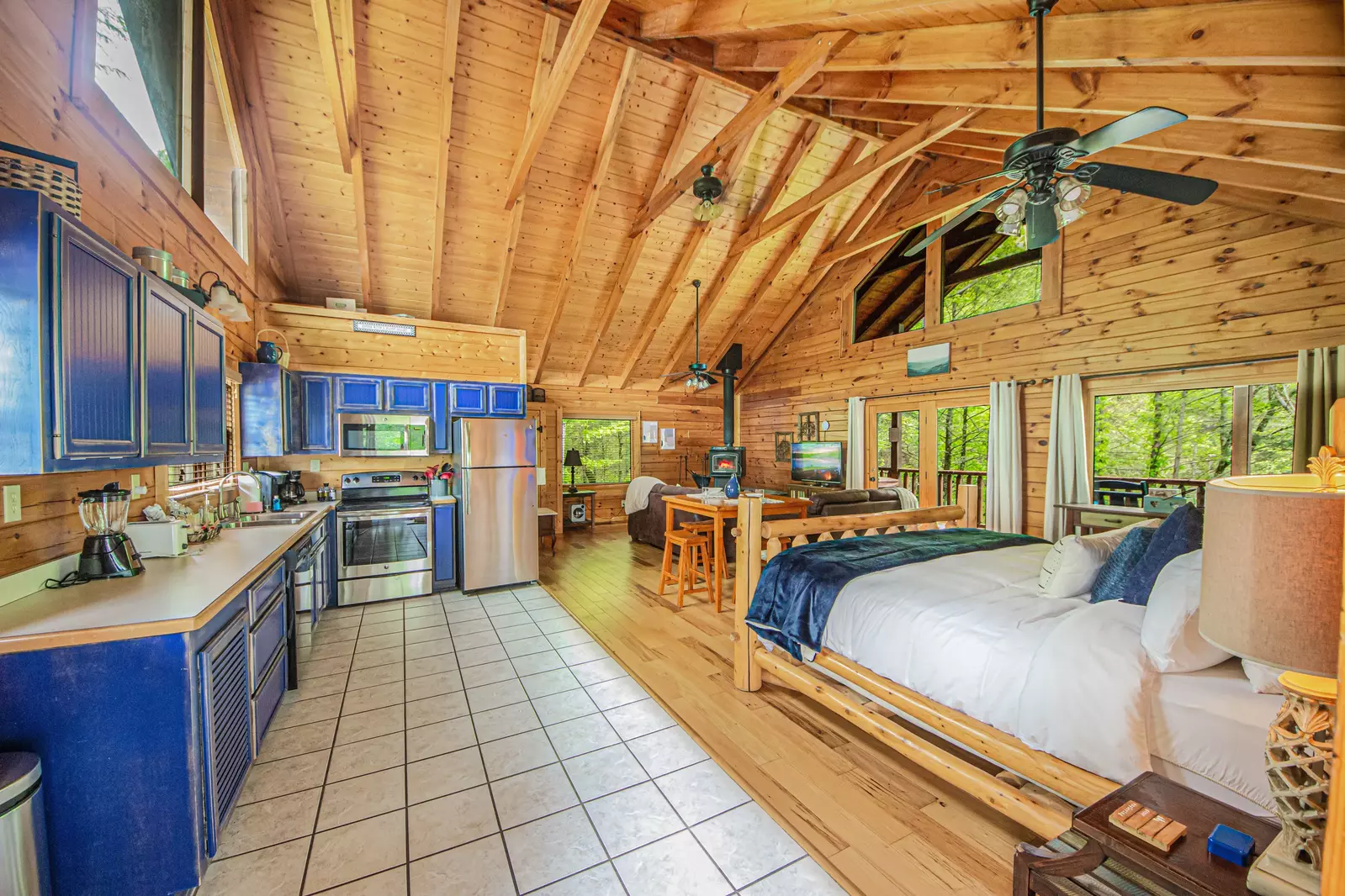 High vaulted A frame style ceiling