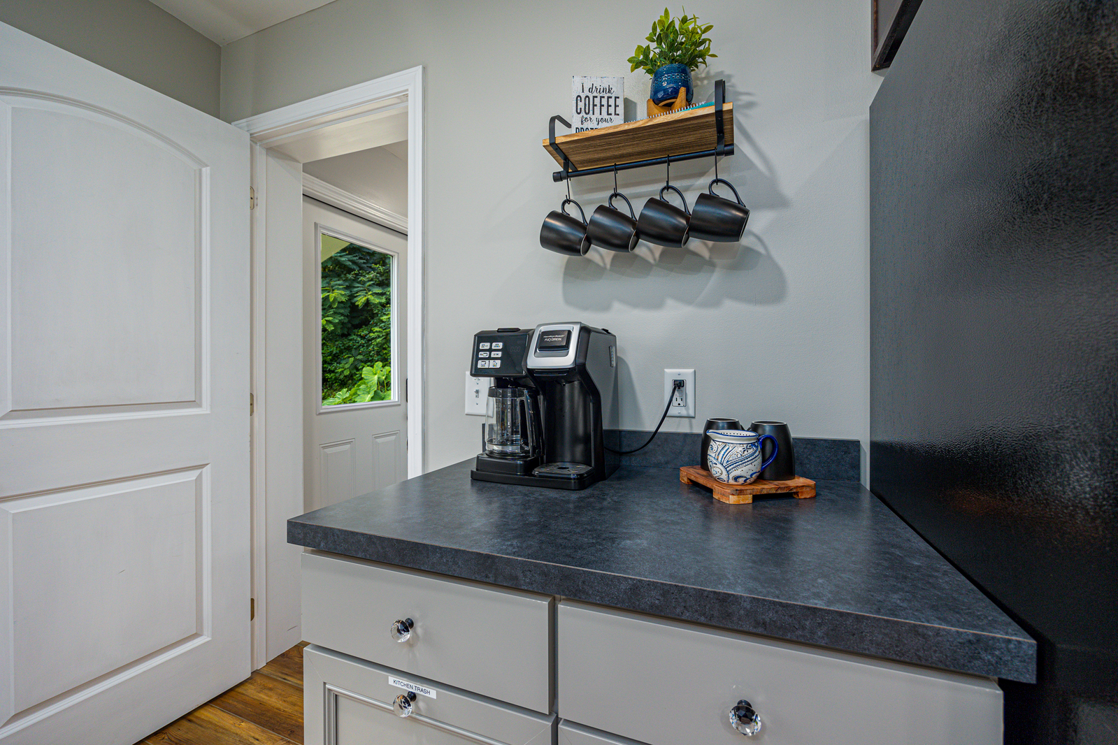 An inviting built in banquet dining area with seating for four. 