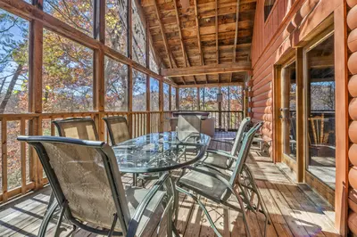 Table for six on large screened deck