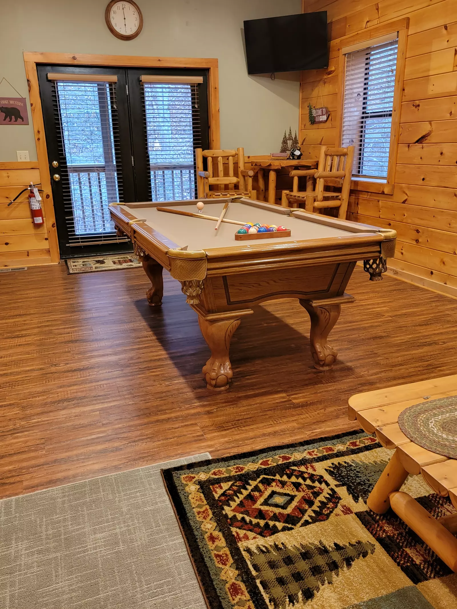 Rec room with access to bottom deck and hot tub