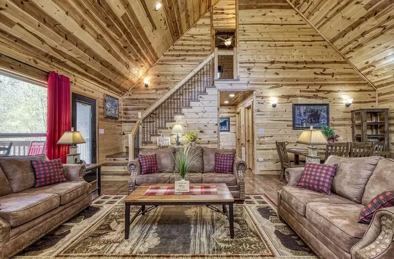 View from the fireplace area to the stairway