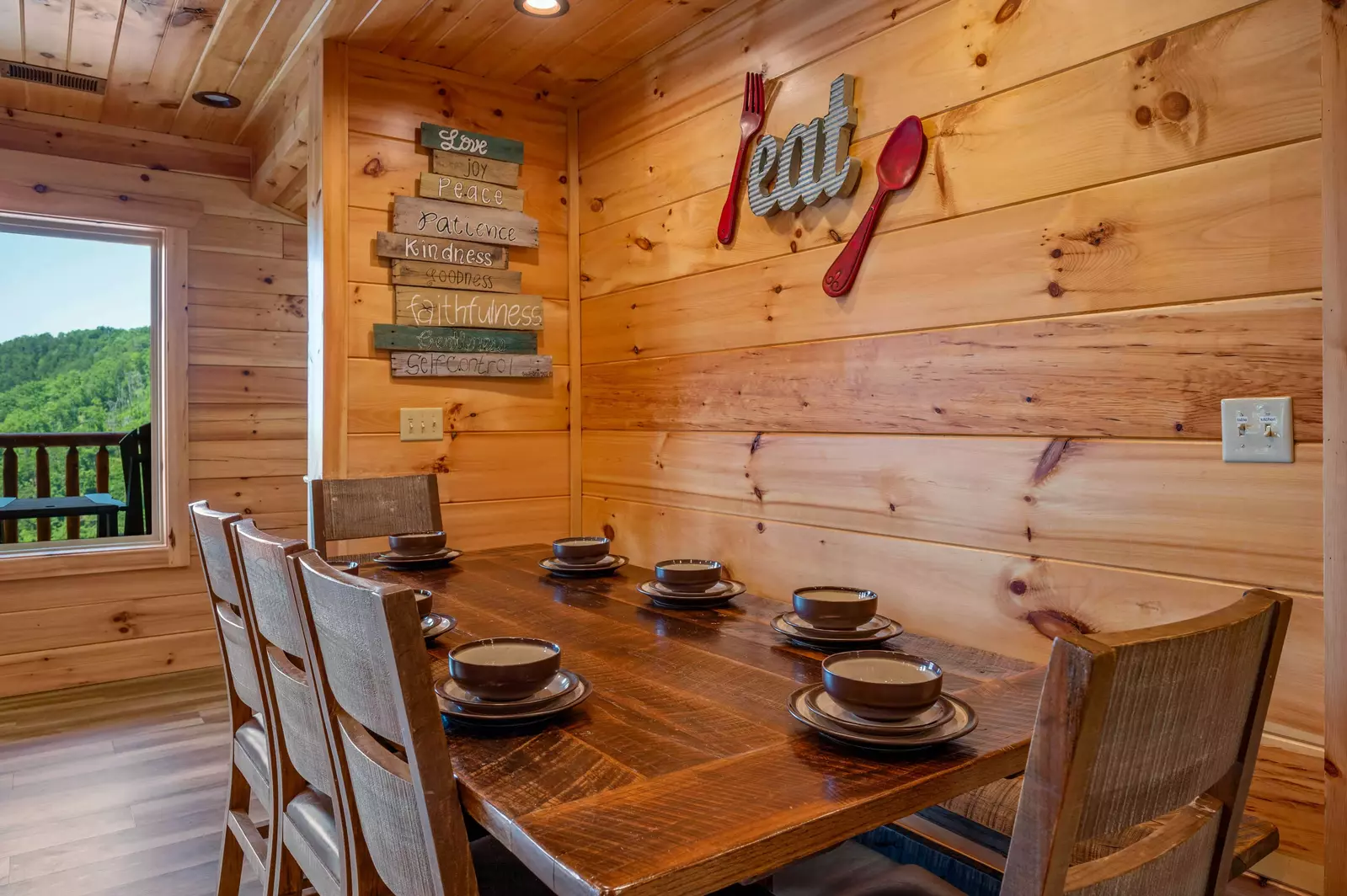 Made from reclaimed wood, this 7 foot dining table easily seats 8+ people