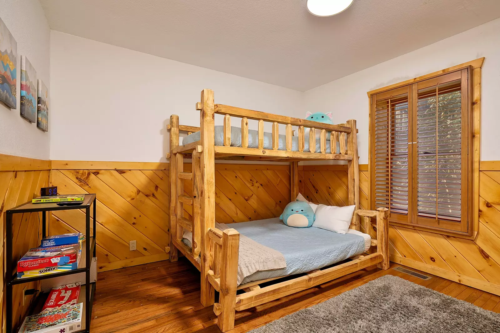 Kids will love the wood bunk beds.