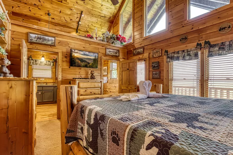 Wet and Wild bedroom with king size bed and 32 inch TV