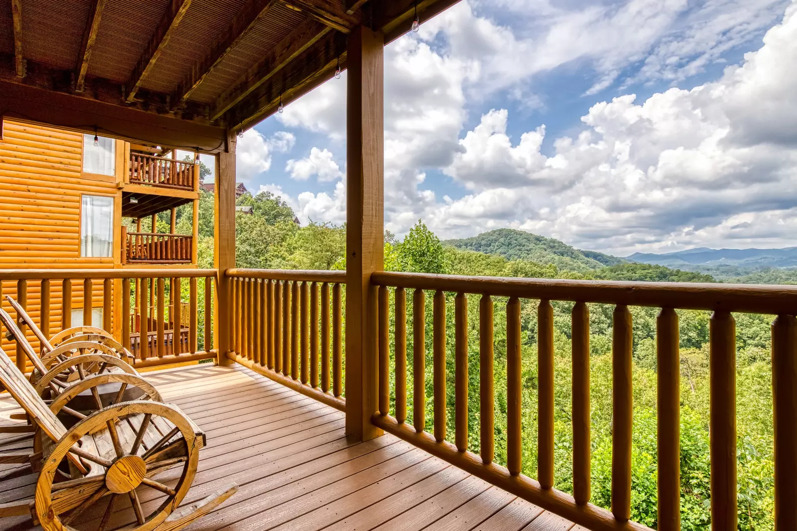 Awesome Views main level deck with rocking chairs