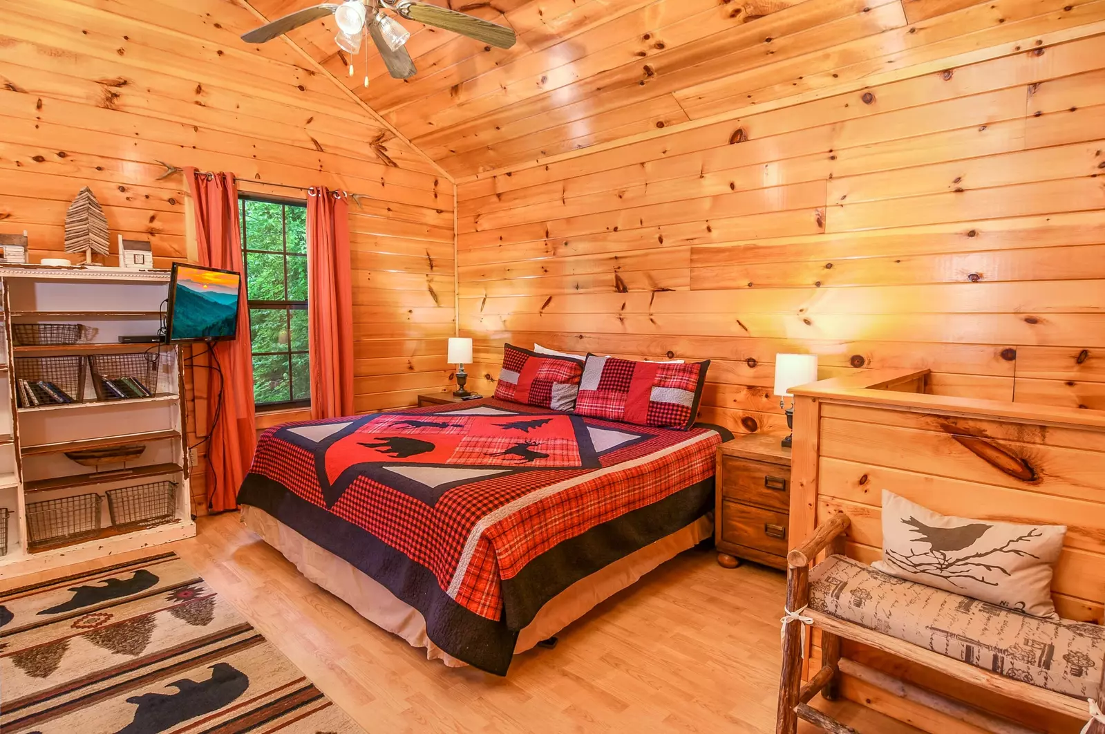 Permanent Vacation, a cozy 1-bedroom cabin tucked in the woods of Sevierville. Guests love its quiet, private setting—perfect for honeymoons, anniversaries, or small family getaways. Just 8 miles from the Parkway in Pigeon Forge, you’ll enjoy the best of both worlds: peaceful seclusion and easy access to the Smoky Mountains’ best attractions.