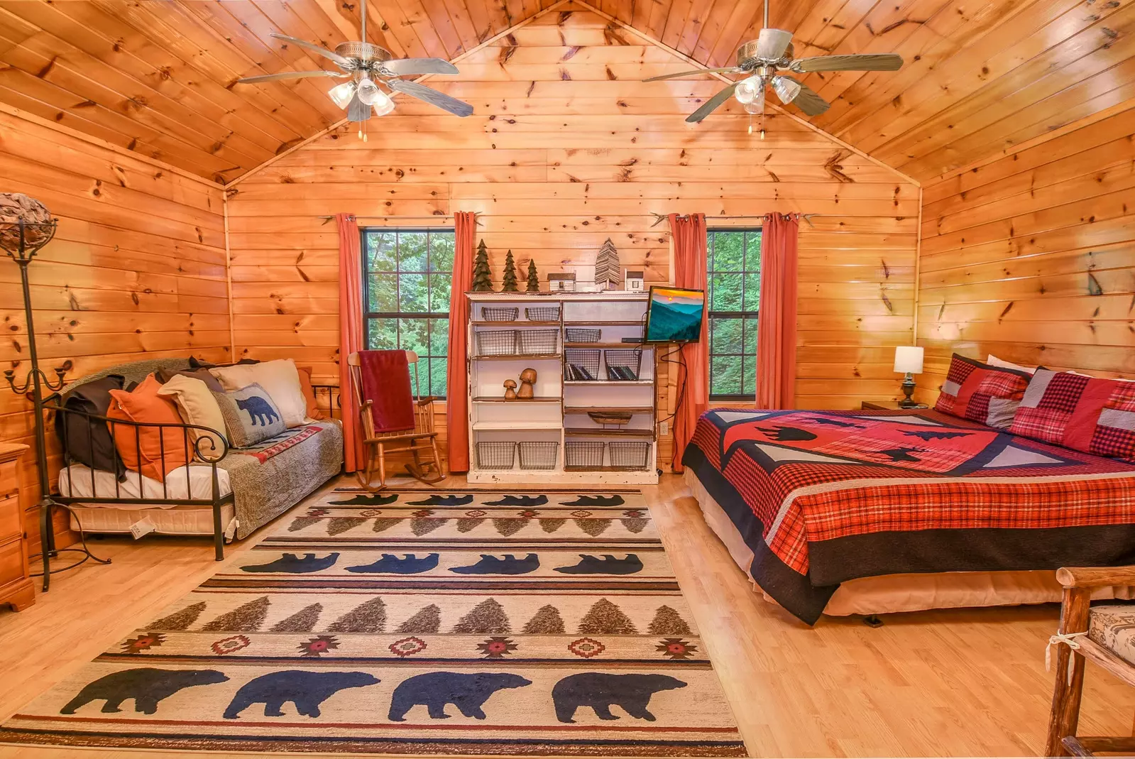 Permanent Vacation, a cozy 1-bedroom cabin tucked in the woods of Sevierville. Guests love its quiet, private setting—perfect for honeymoons, anniversaries, or small family getaways. Just 8 miles from the Parkway in Pigeon Forge, you’ll enjoy the best of both worlds: peaceful seclusion and easy access to the Smoky Mountains’ best attractions.