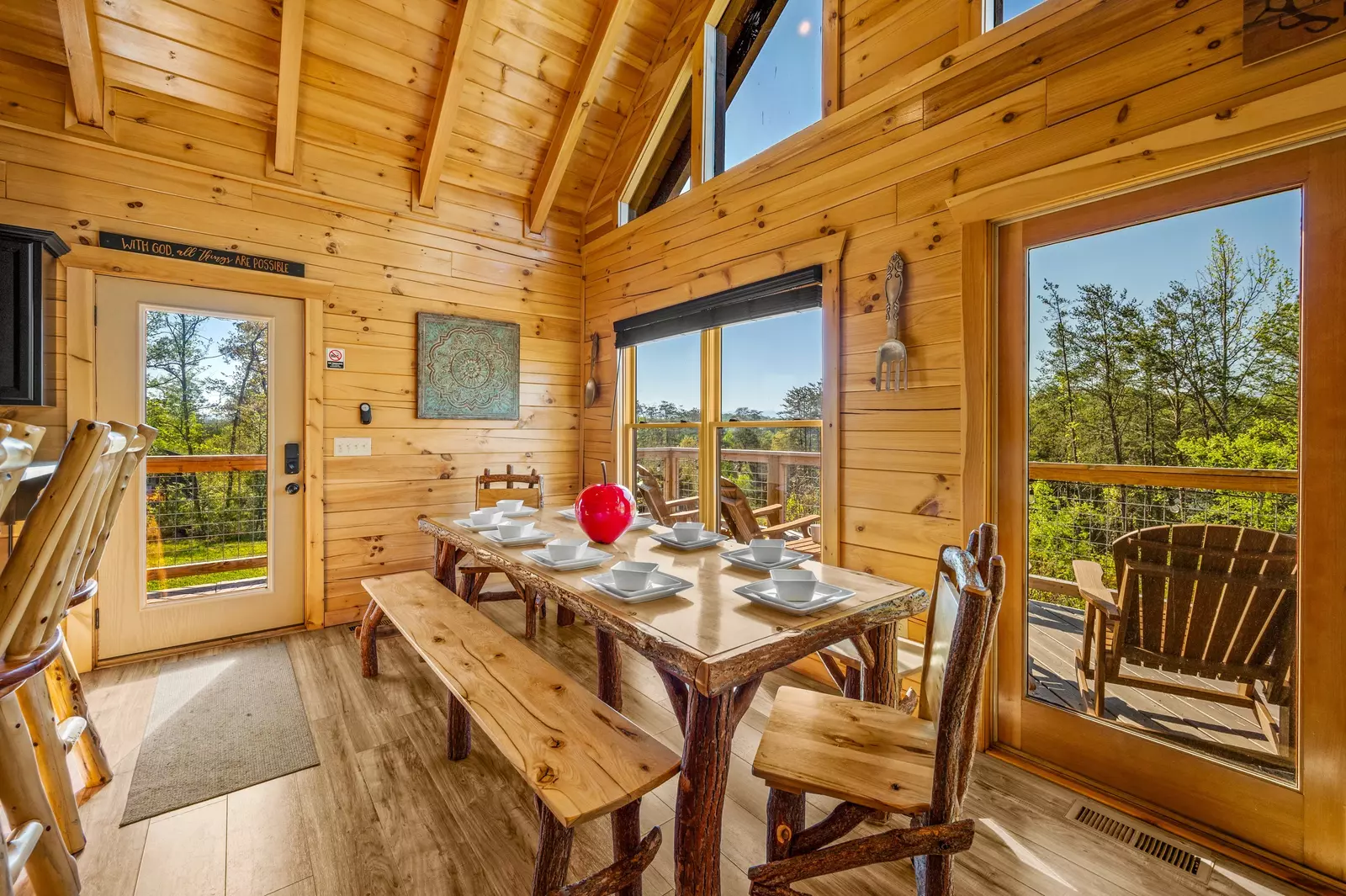 Nothin’ But a Good Time – a spacious 4-bedroom Smoky Mountain cabin rental in Sevierville featuring king bedrooms, twin bunks, hot tub, theater room, fire pit, and cozy mountain views.