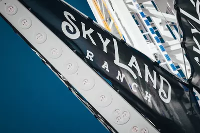 SkyLand Ranch logo on swing tower