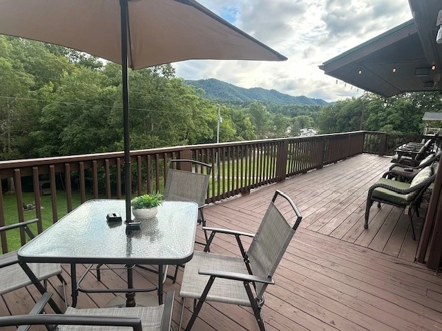 Two dining tables on deck