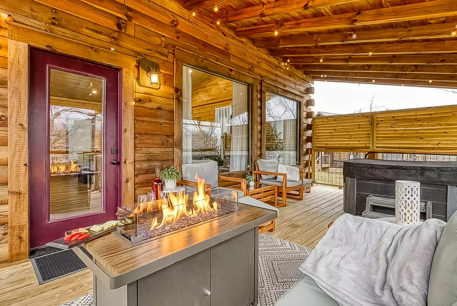 Enjoy a warm fire after the hot tub