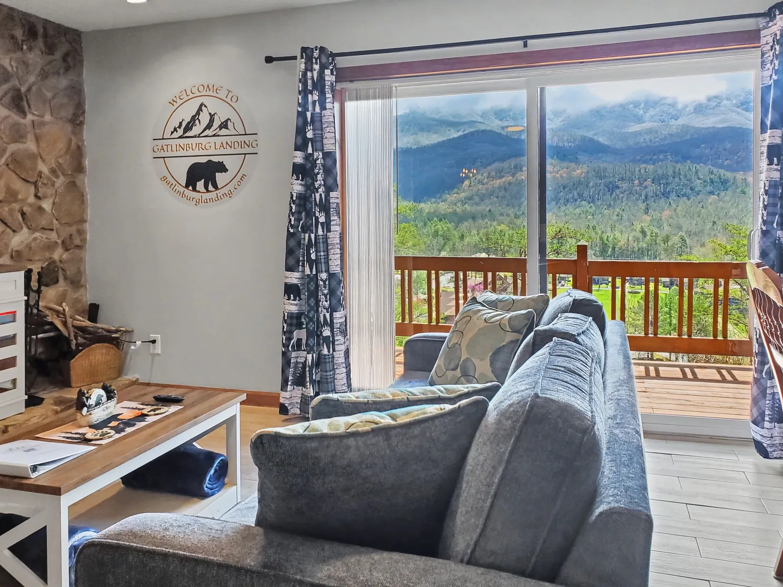 View from the oversized sliding glass door to the deck