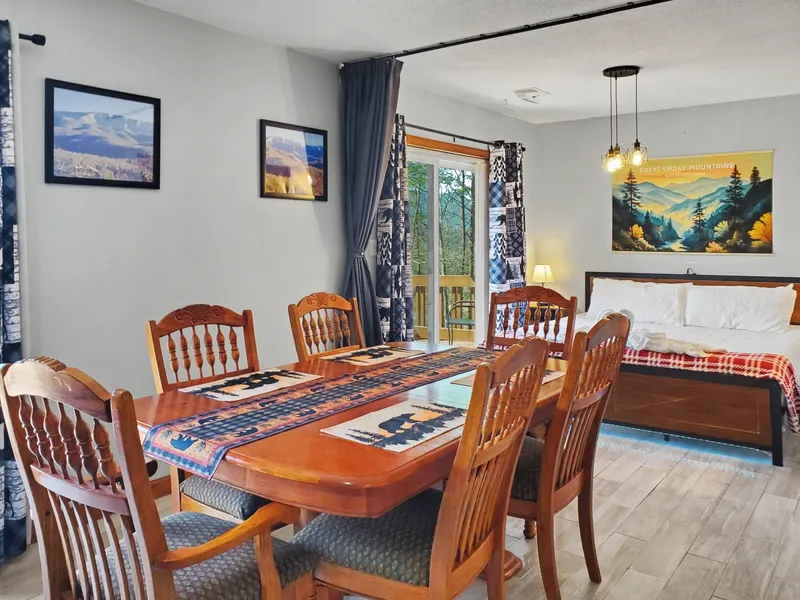 View of the dining area and additional sleeping area