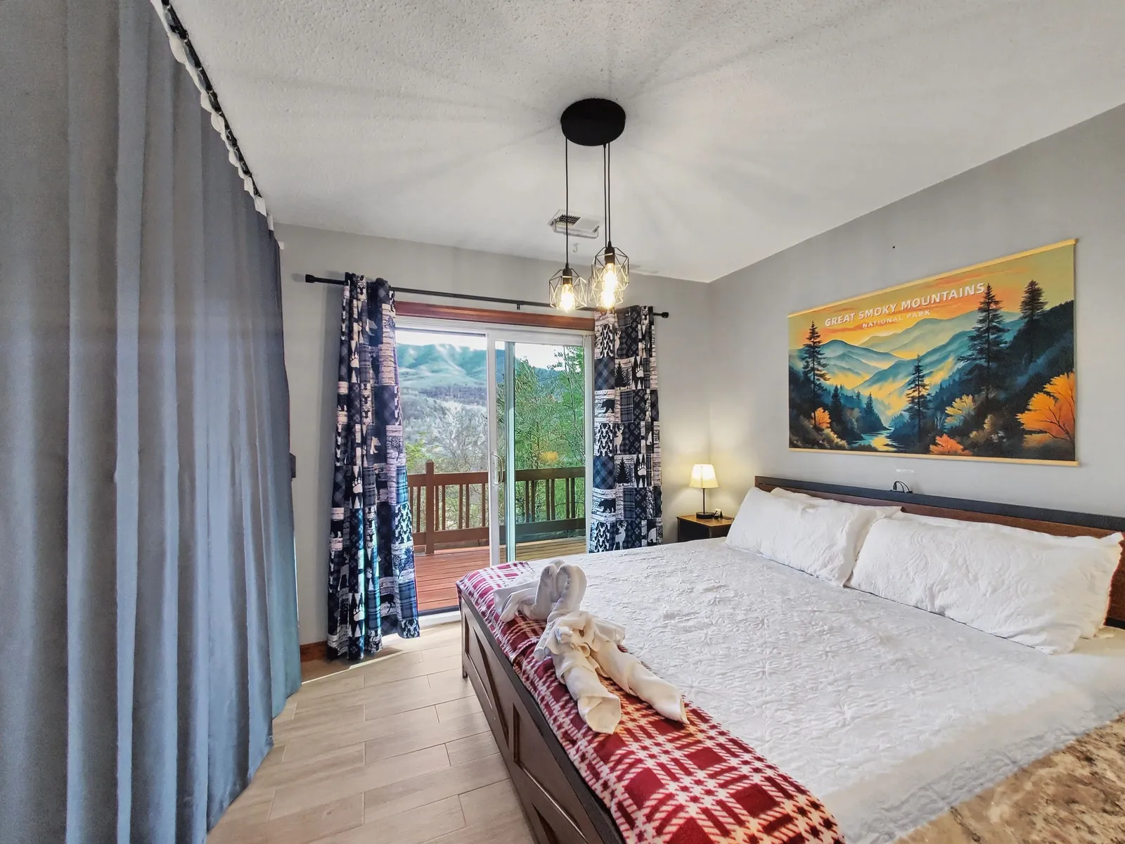 View of the additional sleeping area with the privacy curtain closed