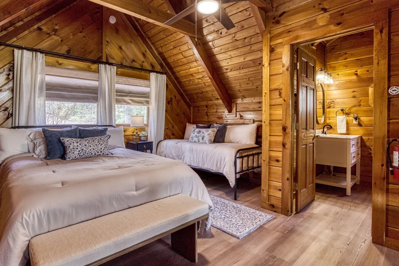 Sweet Dreams loft area bedroom and bathroom
