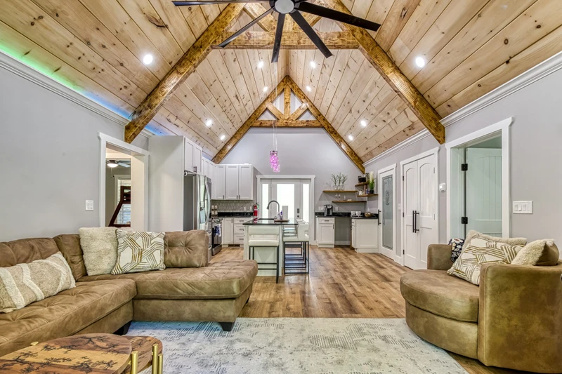 Mountain Lake Home living room and fully furnished kitchen