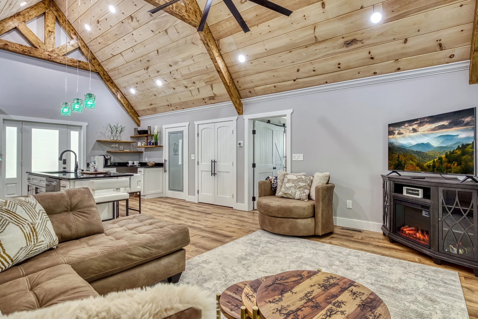 Mountain Lake Home living room with 56 inch TV