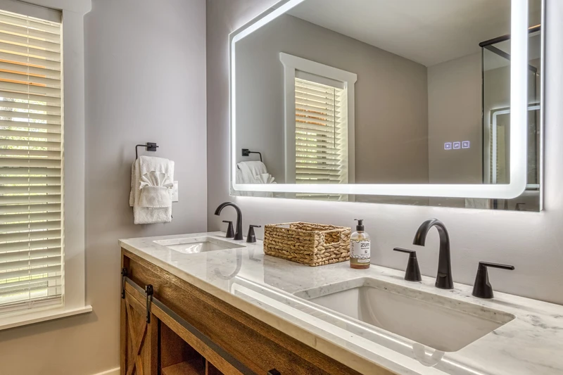 Mountain Lake Home bathroom with double vanity