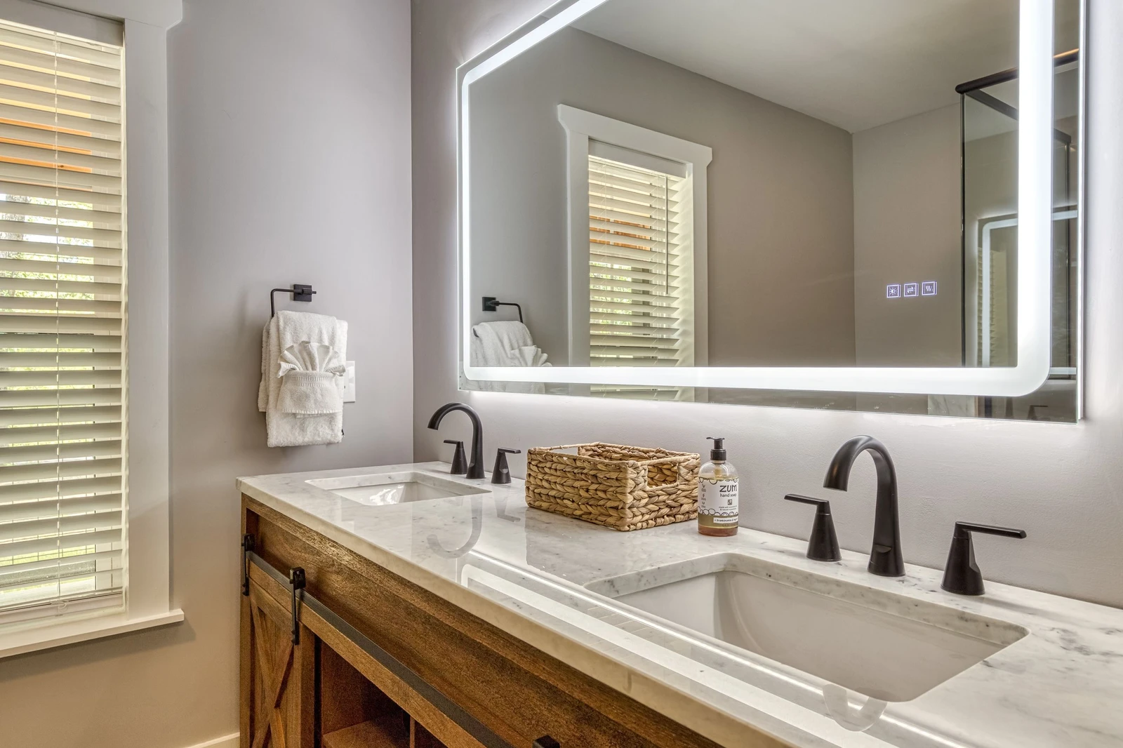 Mountain Lake Home bathroom with double vanity