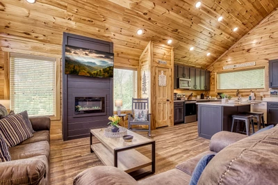 Mountain Memories living room and fully furnished kitchen 