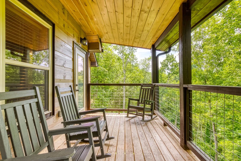Mountain Memories rocking chairs on main level covered back deck