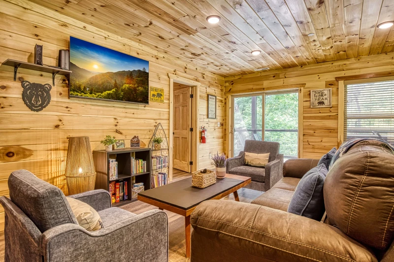 Mountain Memories lower level game room with 58 inch TV