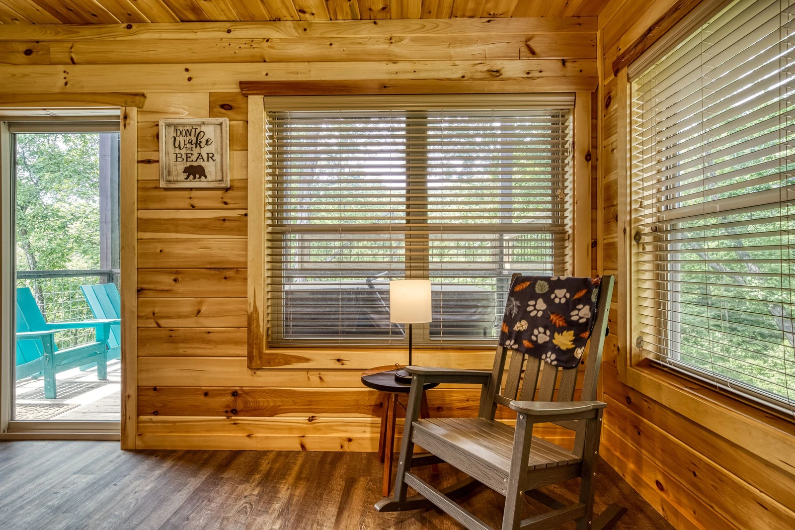 Mountain Memories lower level game room with rocking chair