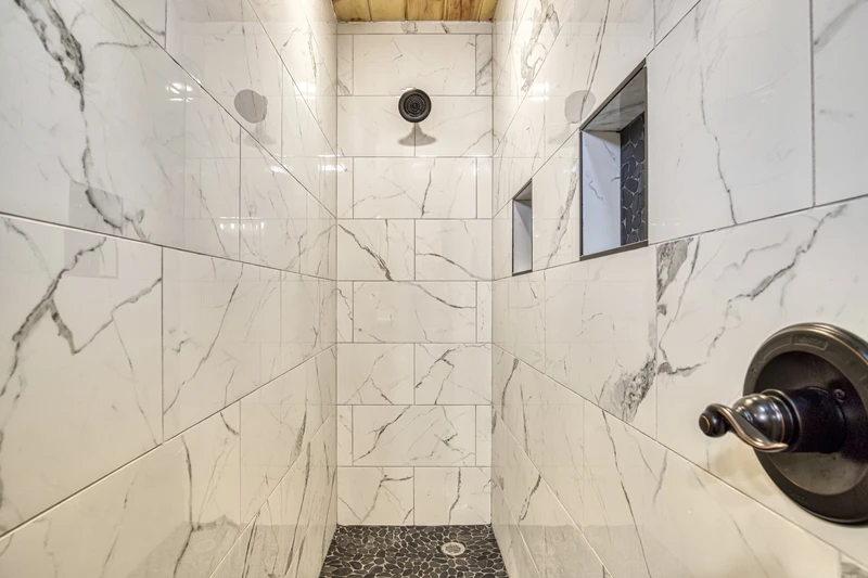 Mountain Memories lower level bathroom with oversized walk in shower