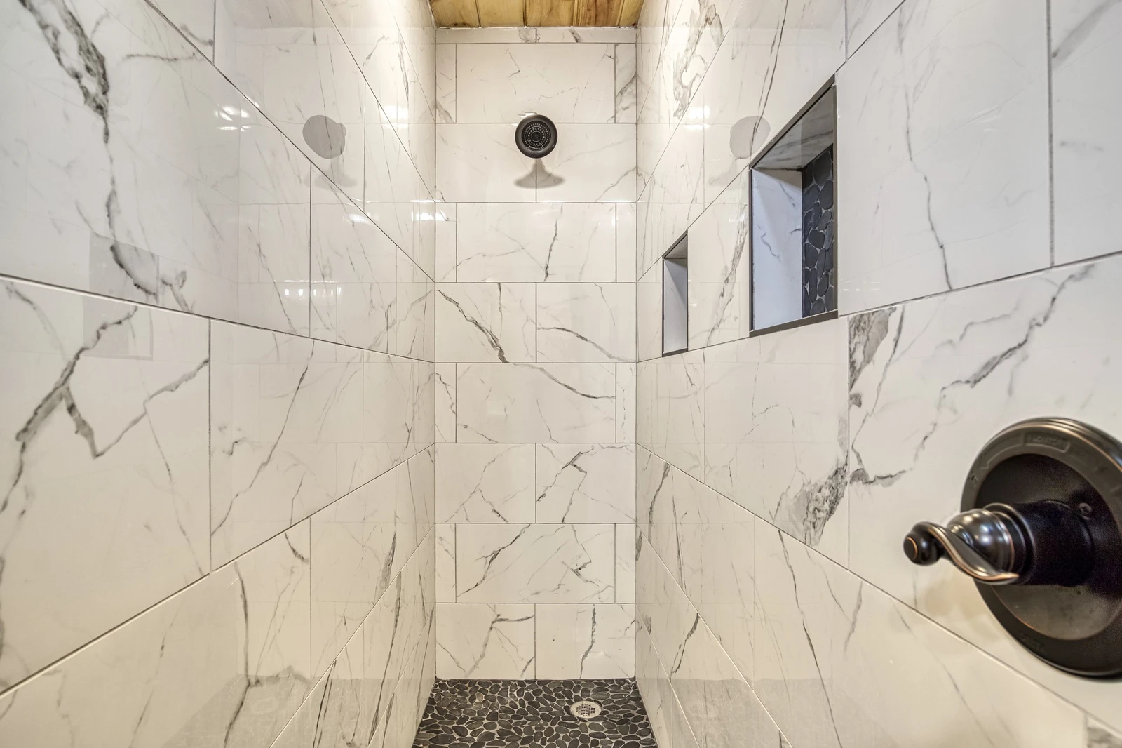 Mountain Memories lower level bathroom with oversized walk in shower