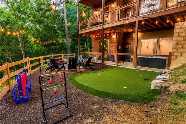 Fire Pit and mini golf in backyard