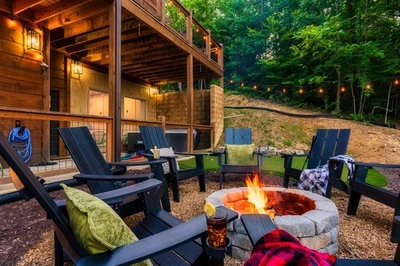 Fire Pit and mini golf in backyard