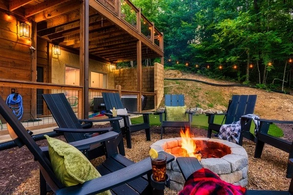 Fire Pit and mini golf in backyard