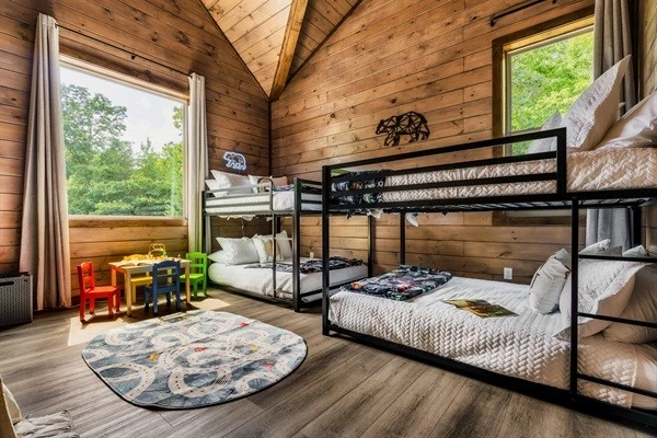 Bedroom 6: Bunk bedroom with 2 full over full bunks on second floor with 43 inch Roku HDTV with en suite full bathroom