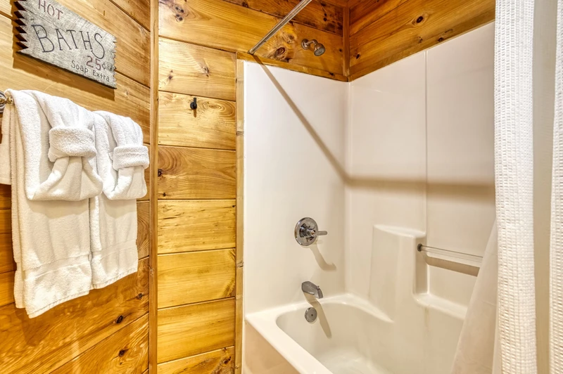 Tub Shower Naughty Pines Cabin Rental