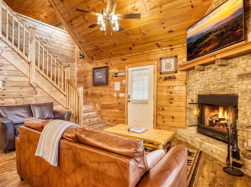 Bearadise Mountain Lodge living room with 60 inch TV