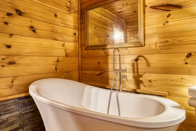 Bearadise Mountain Lodge main level bedroom with spa soaking tub