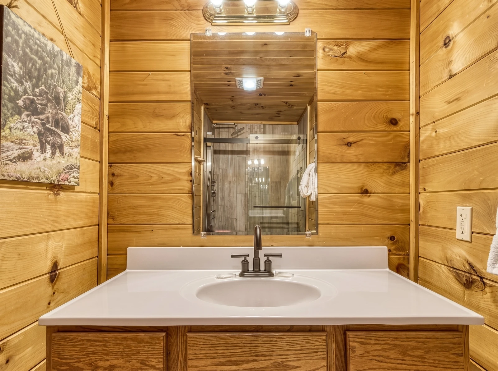 Bearadise Mountain Lodge main level bathroom with single vanity