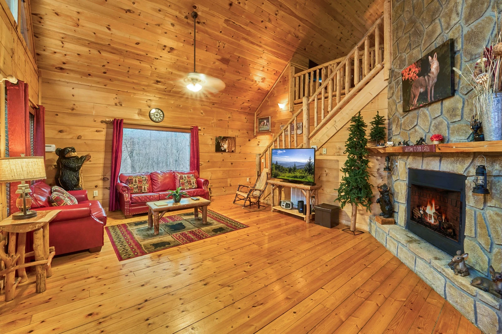 A view of the open living room from the dining area.