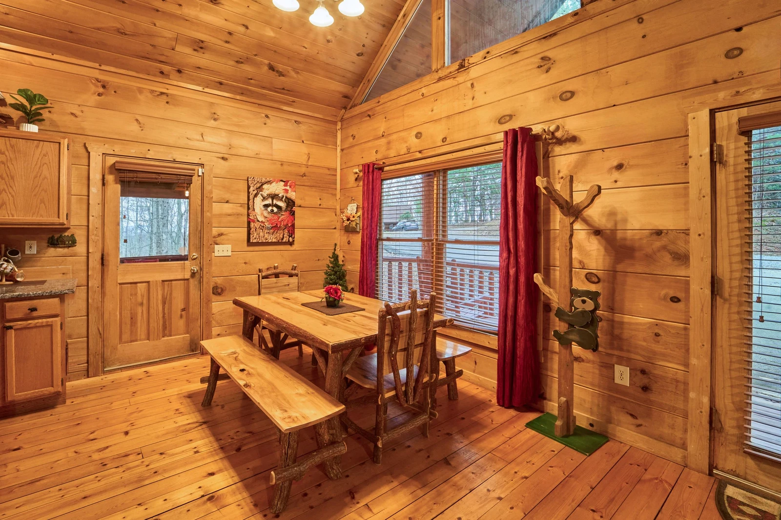 Dine at the kitchen table where six can sit comfortably.