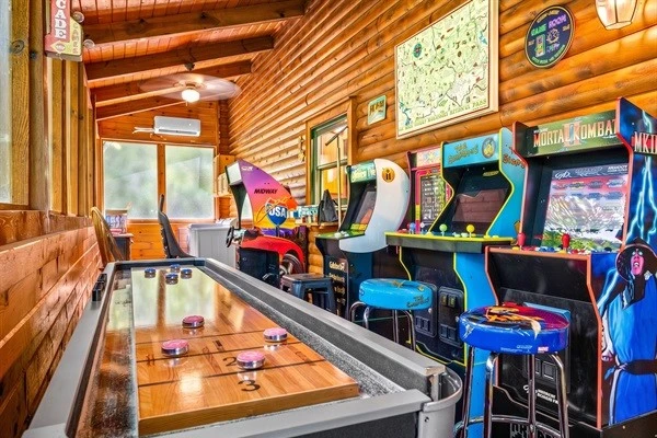 5 arcade games plus foosball, shuffleboard, bowling and pool table