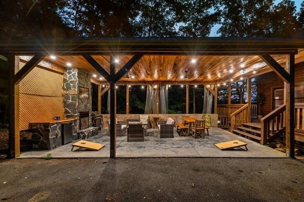 our outdoor lounge -perfect for gilling, watching the game, playing games and relaxing. Our clear curtains will keep you cosy through the colder months!